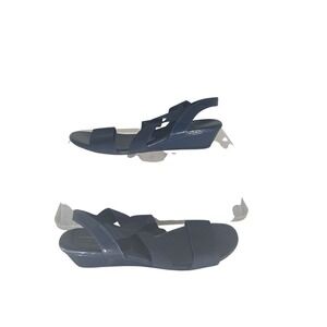 Comfort Plus by Predictions Wedge Sandals 9.5 Navy Blue Elastic Strap Slingback